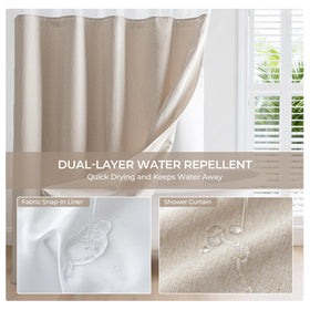 River Dream standard 71x74 curtain fits most standard showers.