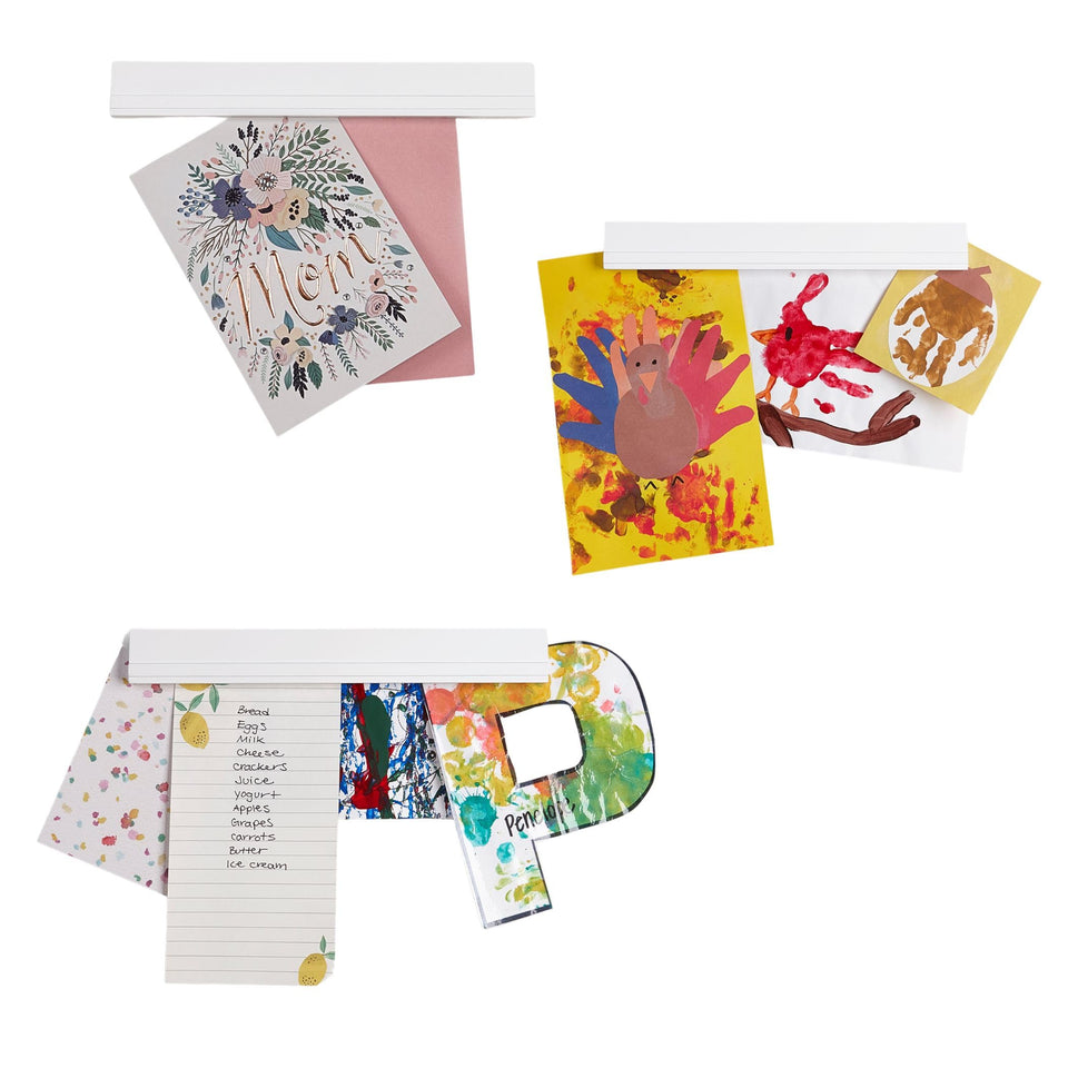 RiverRidge magnetic picture bar 3pc securely holds kids' artwork with easy rotation.