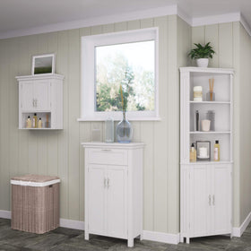 RiverRidge Somerset top shelf and interior shelves organize towels and essentials.