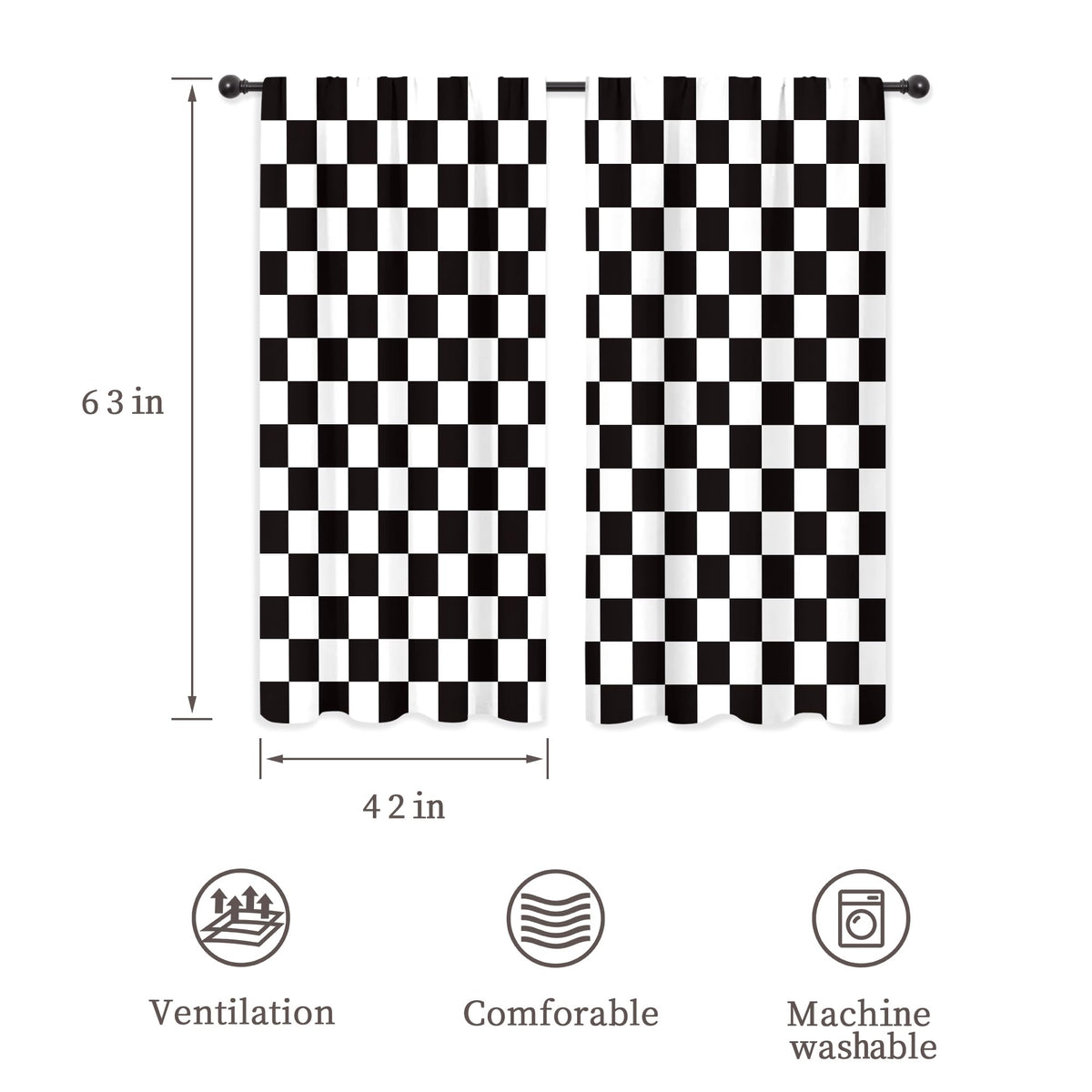 Riyidecor checkered curtains provide privacy while adding a graphic retro vibe for teens.