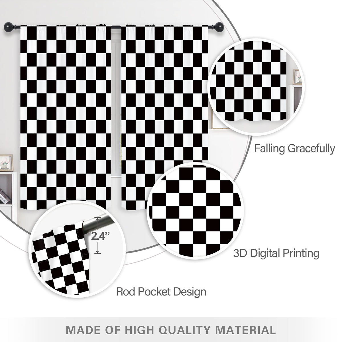 Riyidecor black and white checkered pattern complements modern living rooms.