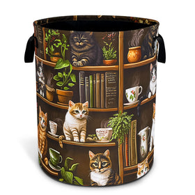 RKYAFFERISMA Cute Cat Laundry Basket - front view shows large capacity and reinforced handles.