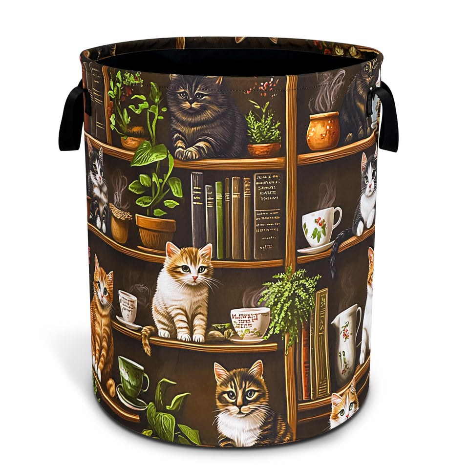 RKYAFFERISMA Cute Cat Laundry Basket - front view shows large capacity and reinforced handles.