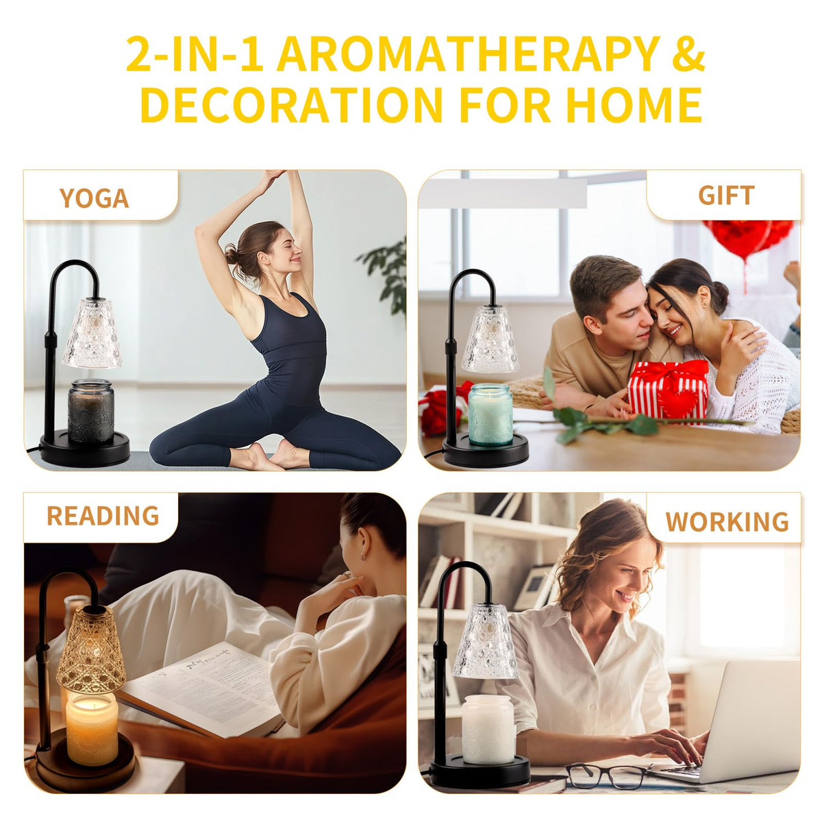 RMFSH candle warmer lamp in use provides safe fragrance without smoke.