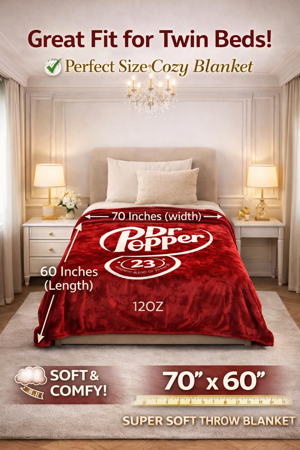 RMKA Dr Pepper blanket stitched edges enhance durability and finish.