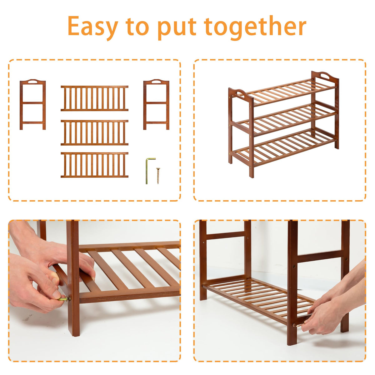 RMXANL 3-Tier Bamboo Shoe Rack durable bamboo construction resists cracking with carbonization