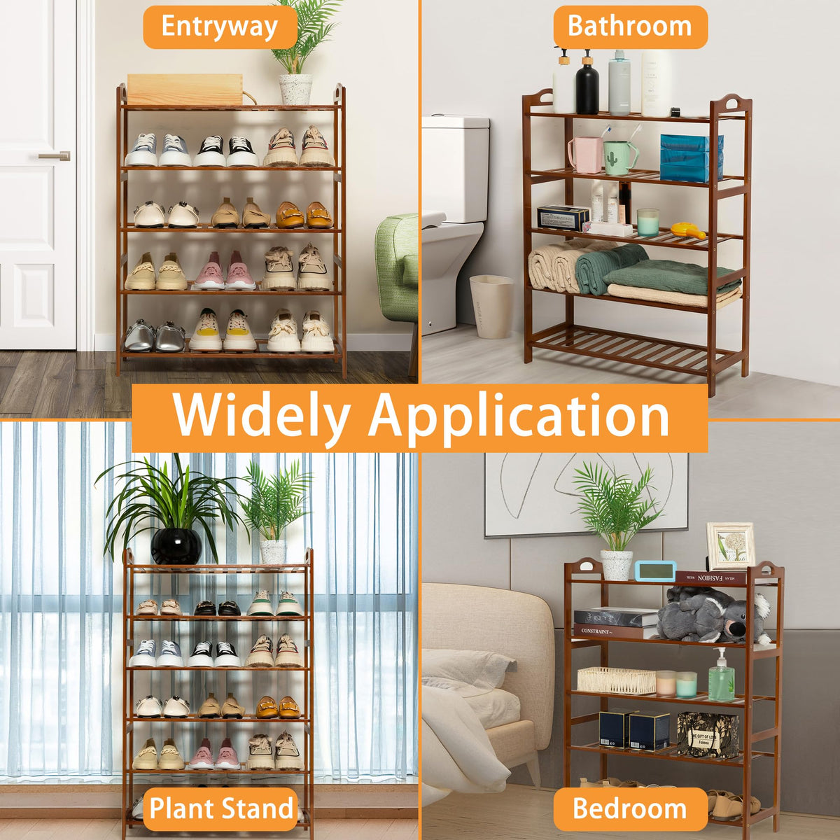 RMXANL 3-Tier Bamboo Shoe Rack entryway setup shows easy assembly and versatile placement