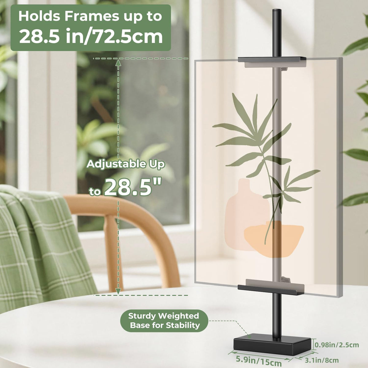 Rofio easel on wedding table showcases elegant display for place cards and photos.