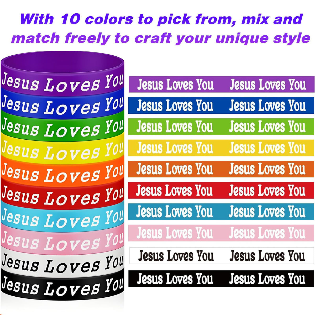 ROAKFONK 110-piece Christian wristbands ideal for bulk gifting at church events.