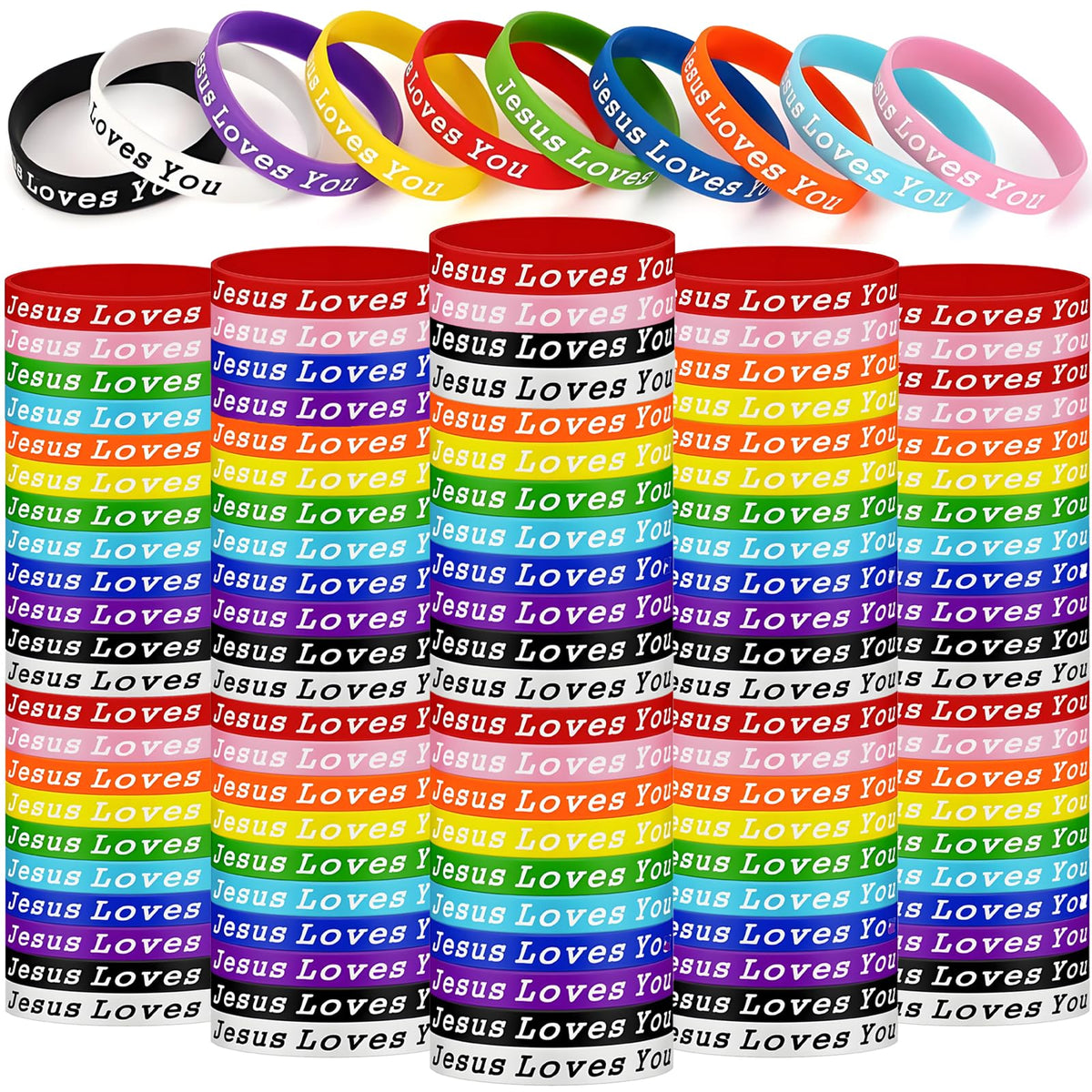 ROAKFONK Jesus bracelet set in colorful mix for faith expression at events.