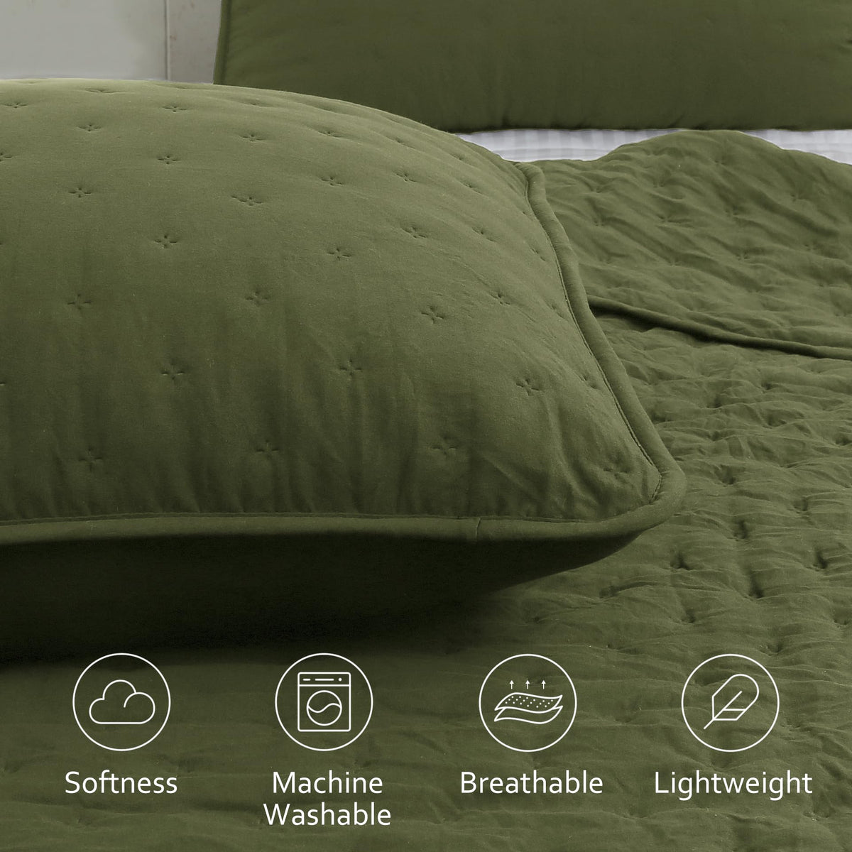 ROARINGWILD Olive Green Cloud quilt folded for compact storage and warmth.