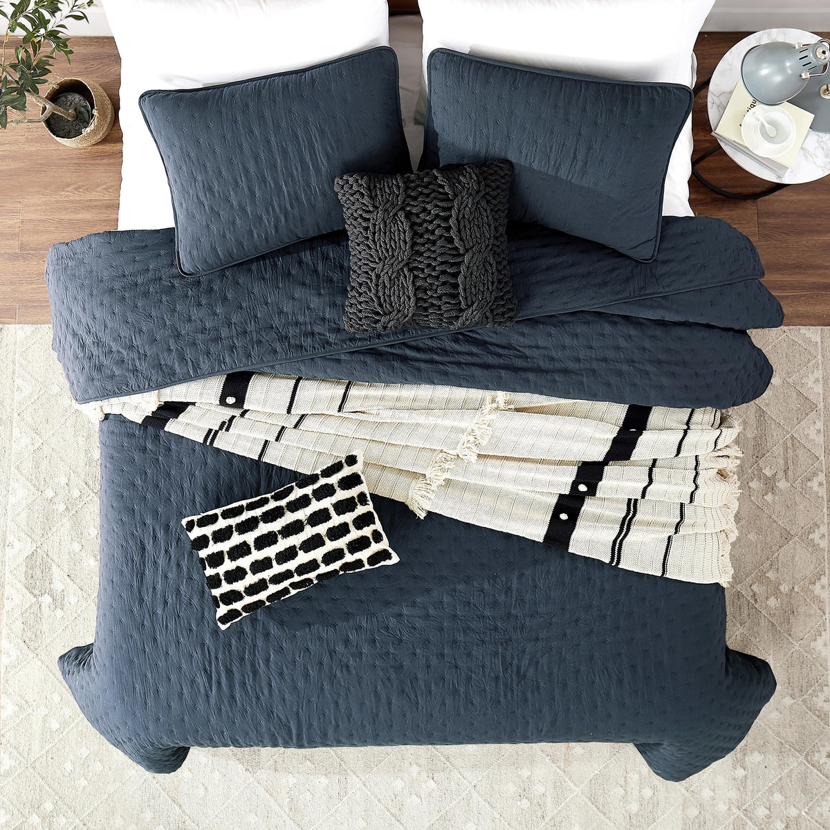 ROARINGWILD pillow sham, navy matching, completes twin set, easy-care.