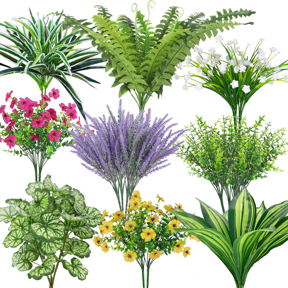 Roberly 20 Pcs outdoor artificial plants create vibrant porch decor with low maintenance.