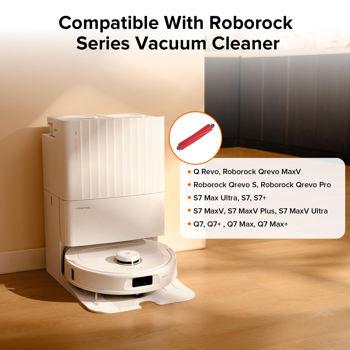 Anti-tangle design reduces hair wrap for Roborock main brush cleaning efficiency.