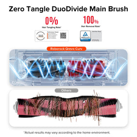 roborock duodivide main brush spiral blades reduce tangles.