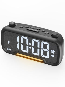 ROCAM alarm clock radio front view for easy bedside setup