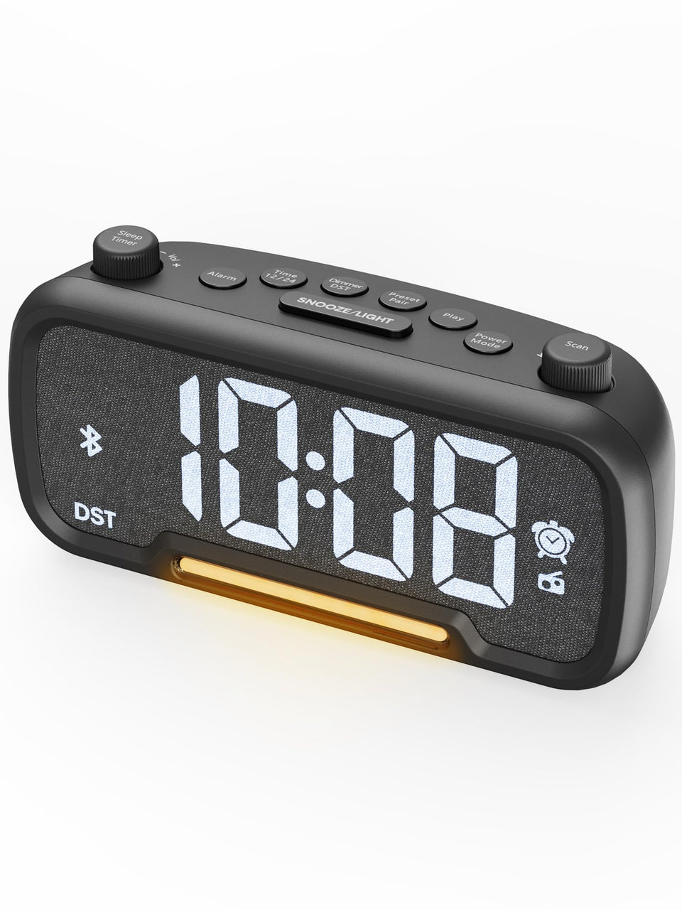 ROCAM alarm clock radio front view for easy bedside setup