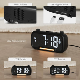 ROCAM alarm clock USB-C port for backup power and device charging