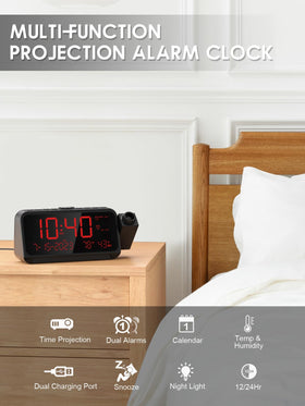 ROCAM ceiling projector shows clear time from bed at 180 degrees.