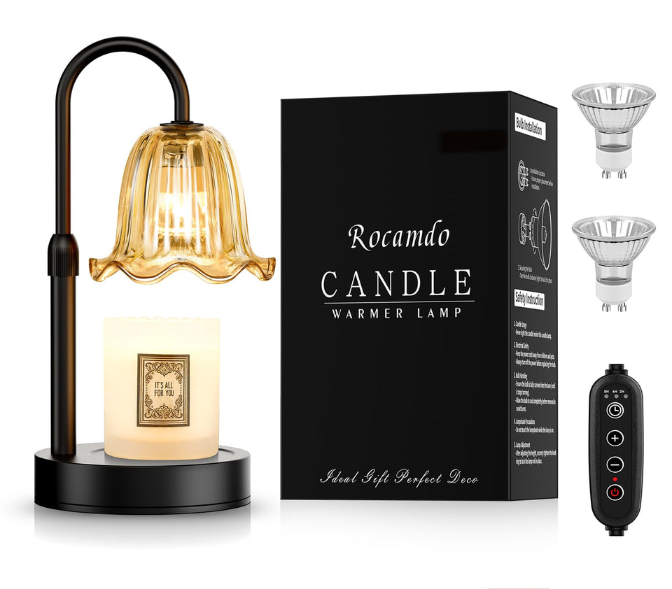 Rocamdo candle warmer lamp with amber glow, ideal for cozy evenings.