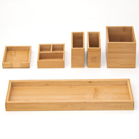 ROCDEER bamboo vanity tray long holding cosmetics and brushes.