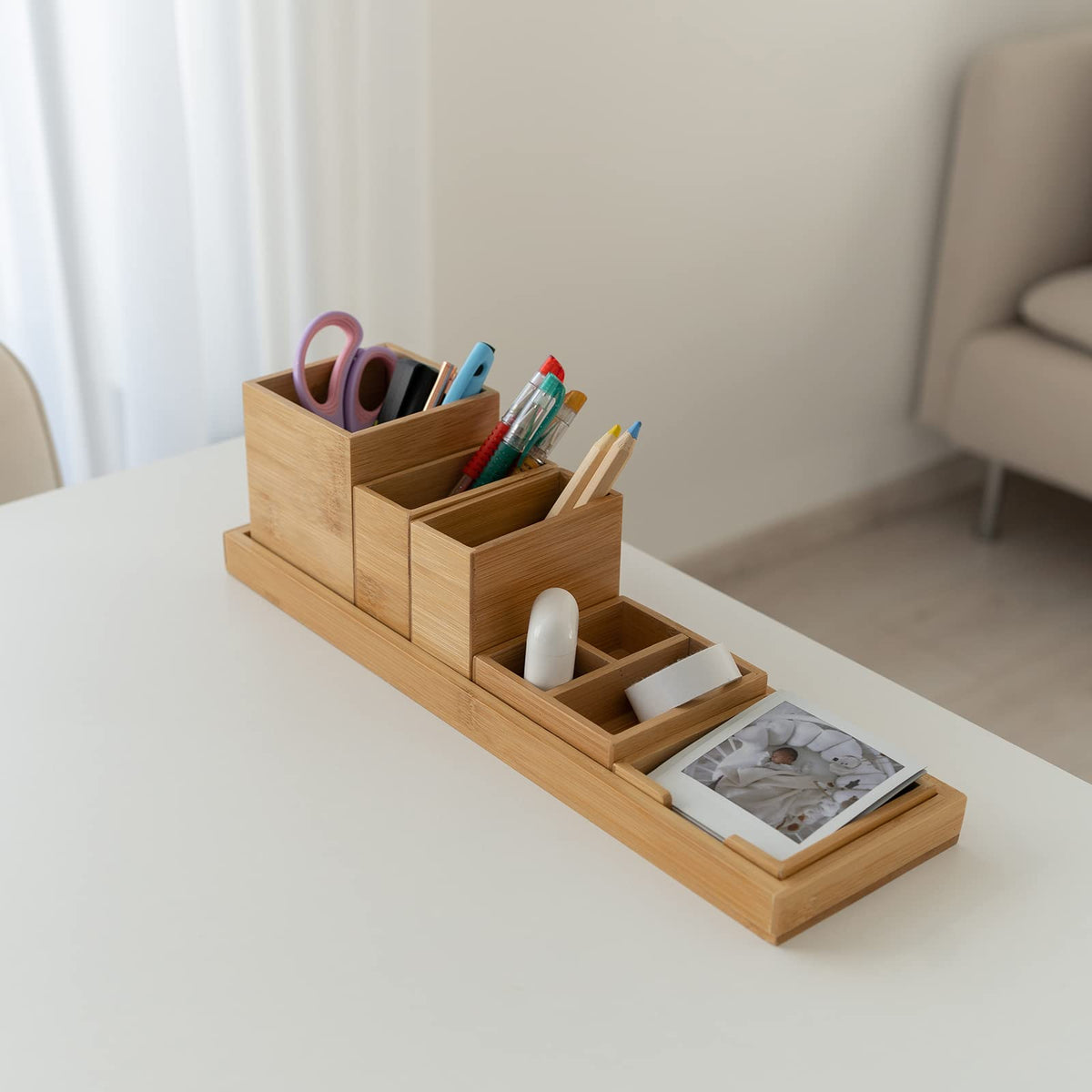 ROCDEER bamboo vanity tray middle organizer for small jars and accessories.