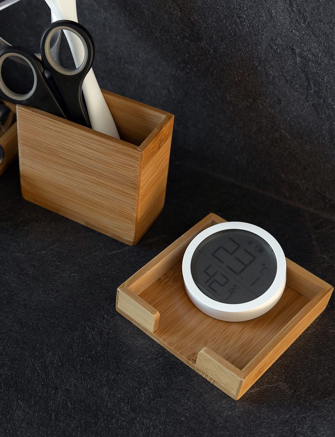 ROCDEER bamboo vanity tray space saving design for compact vanities.
