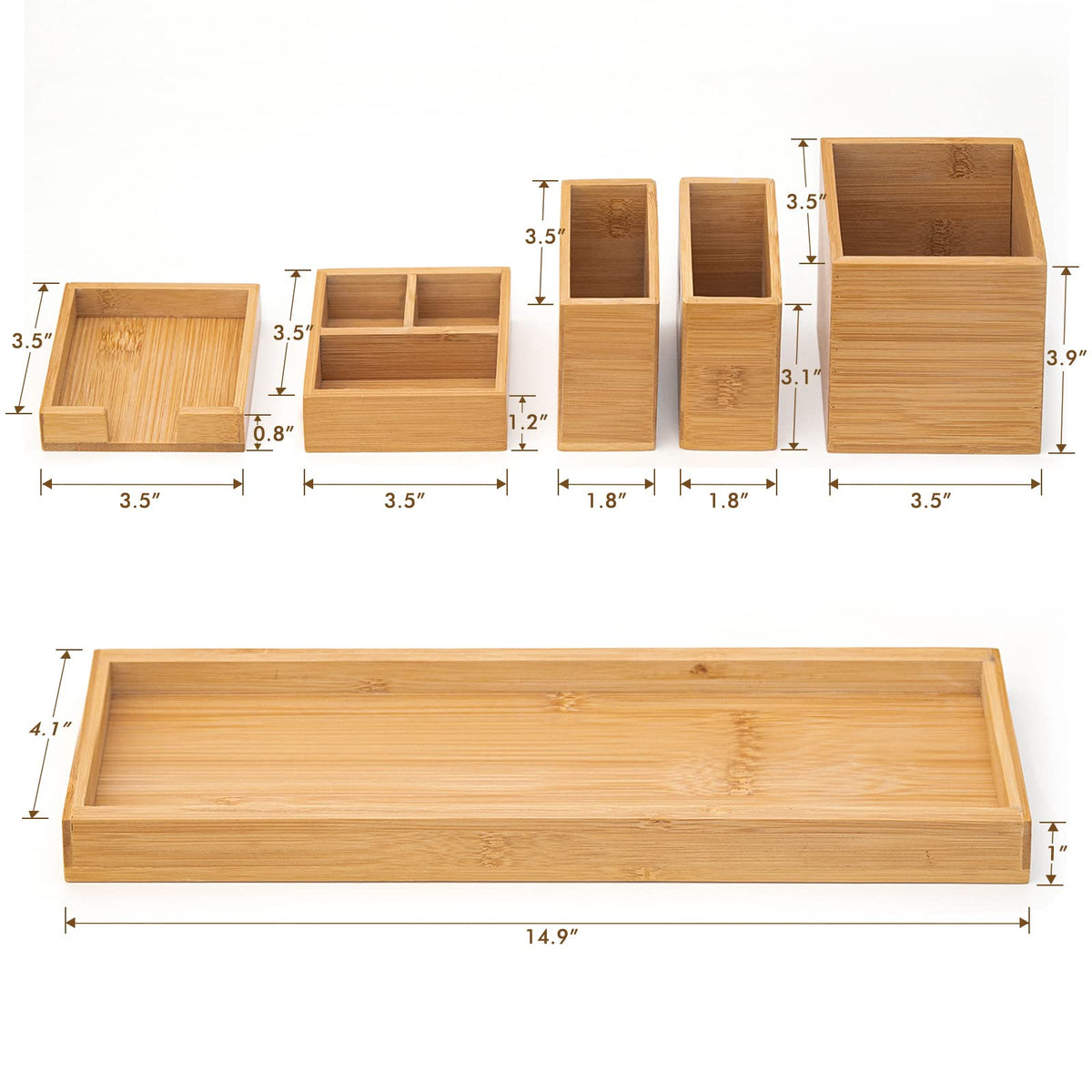 ROCDEER bamboo vanity tray stackable for flexible layout.