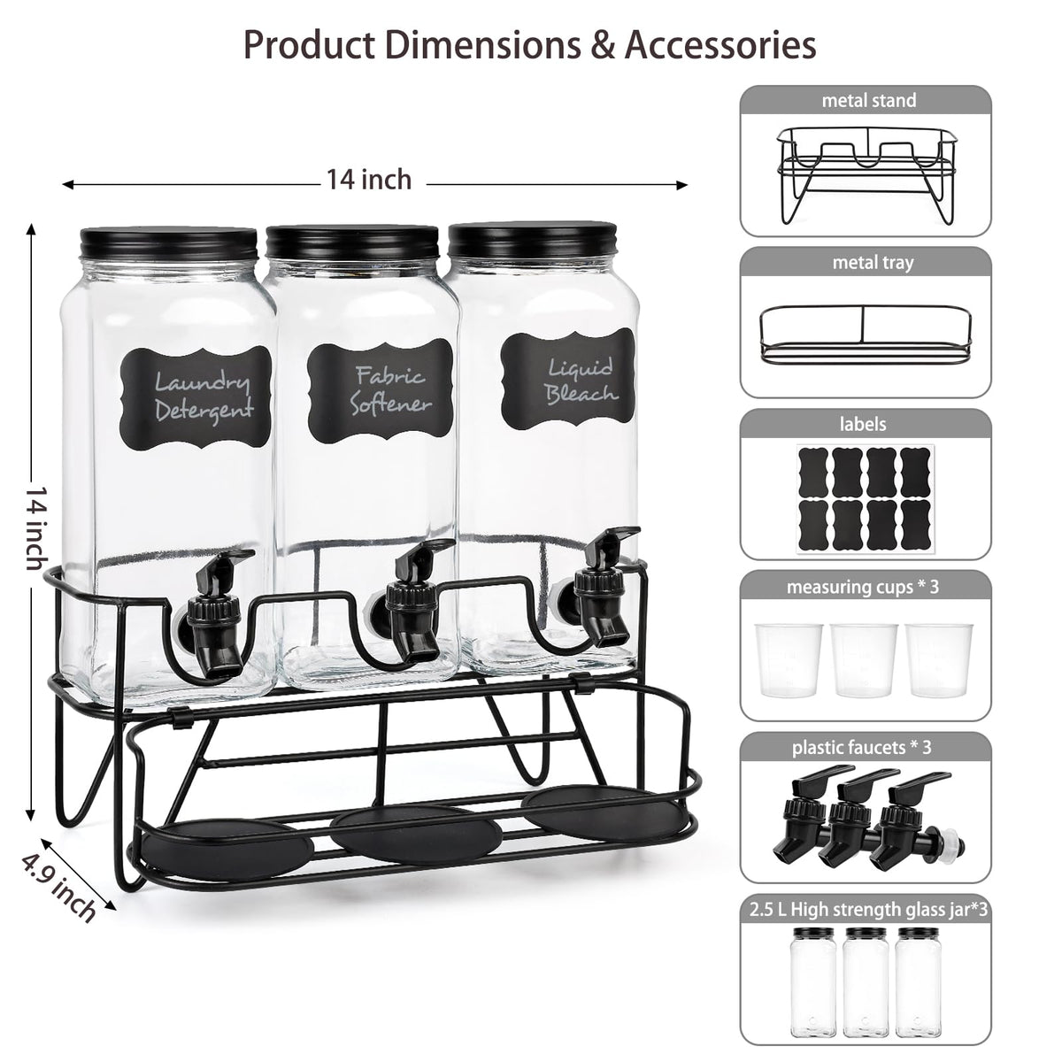 Roetell glass laundry dispenser with cups and lid showcasing premium storage