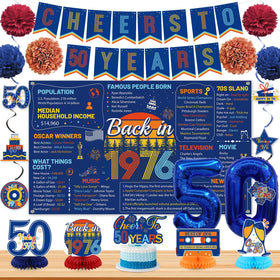 Roetyce blue Back in 1976 poster backdrop for photo ready 50th birthday moments