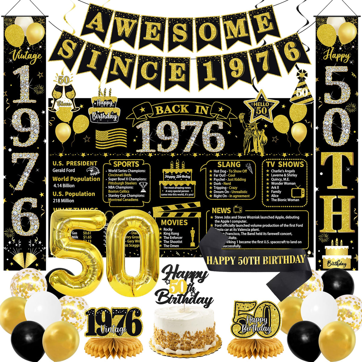 Roetyce Back in 1976 poster backdrop for a standout 50th birthday photoshoot