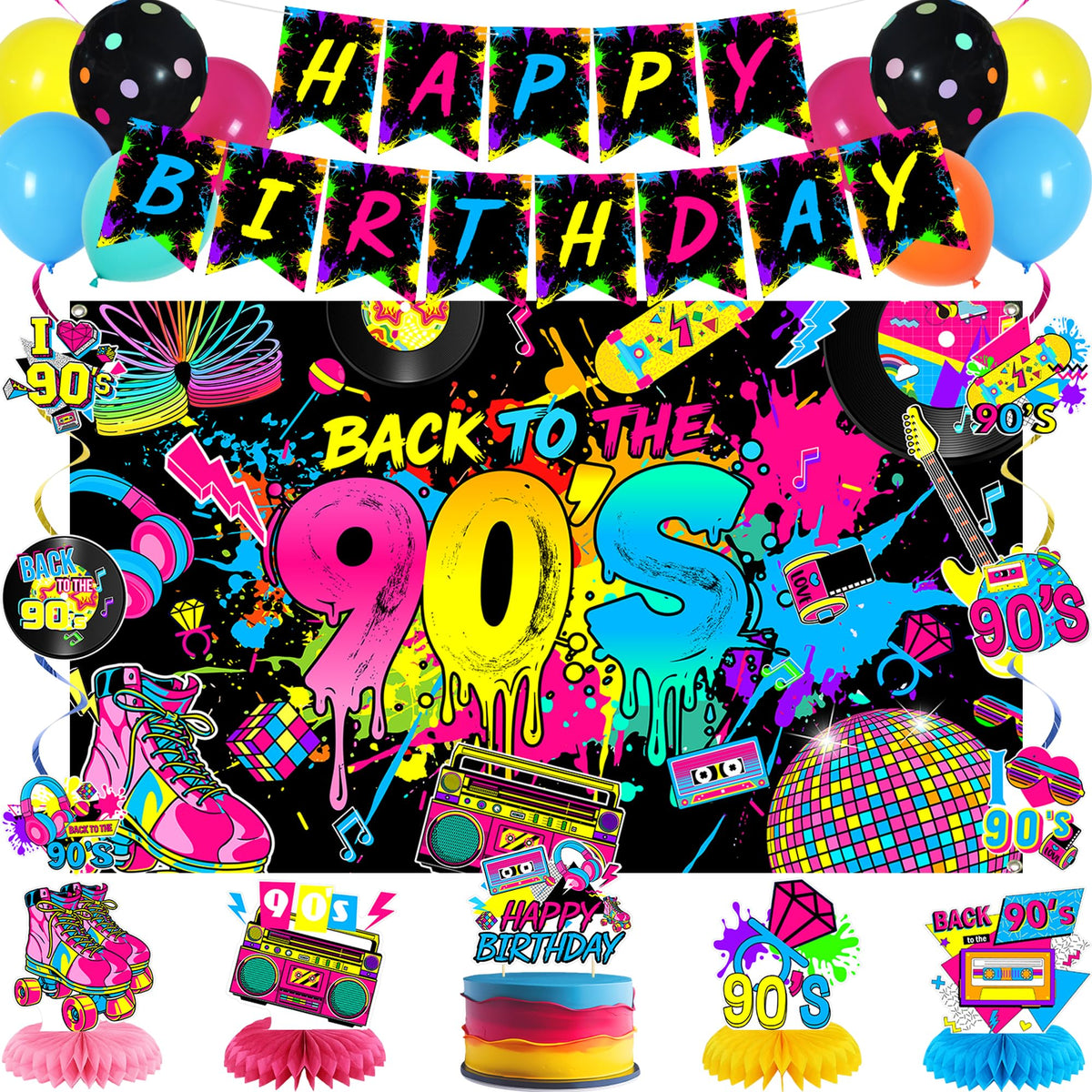 Roetyce back-to-the-90s backdrop glows brilliantly under UV light for standout party photos