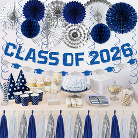 Roetyce blue honeycomb balls create playful dimension for party spaces.