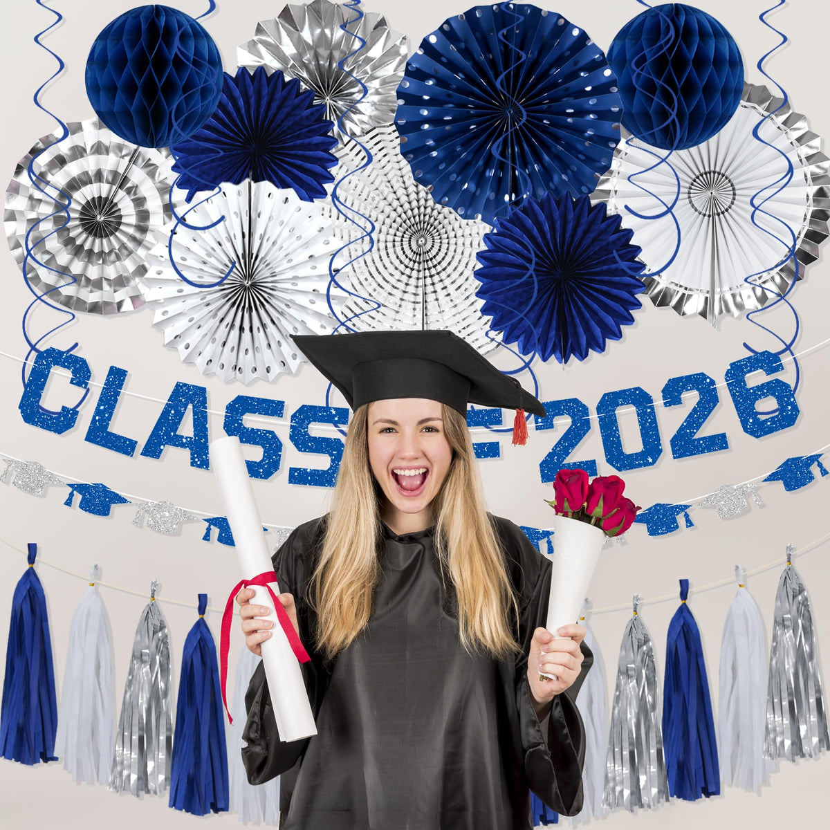 Roetyce blue paper fans bring color and texture to celebrations.