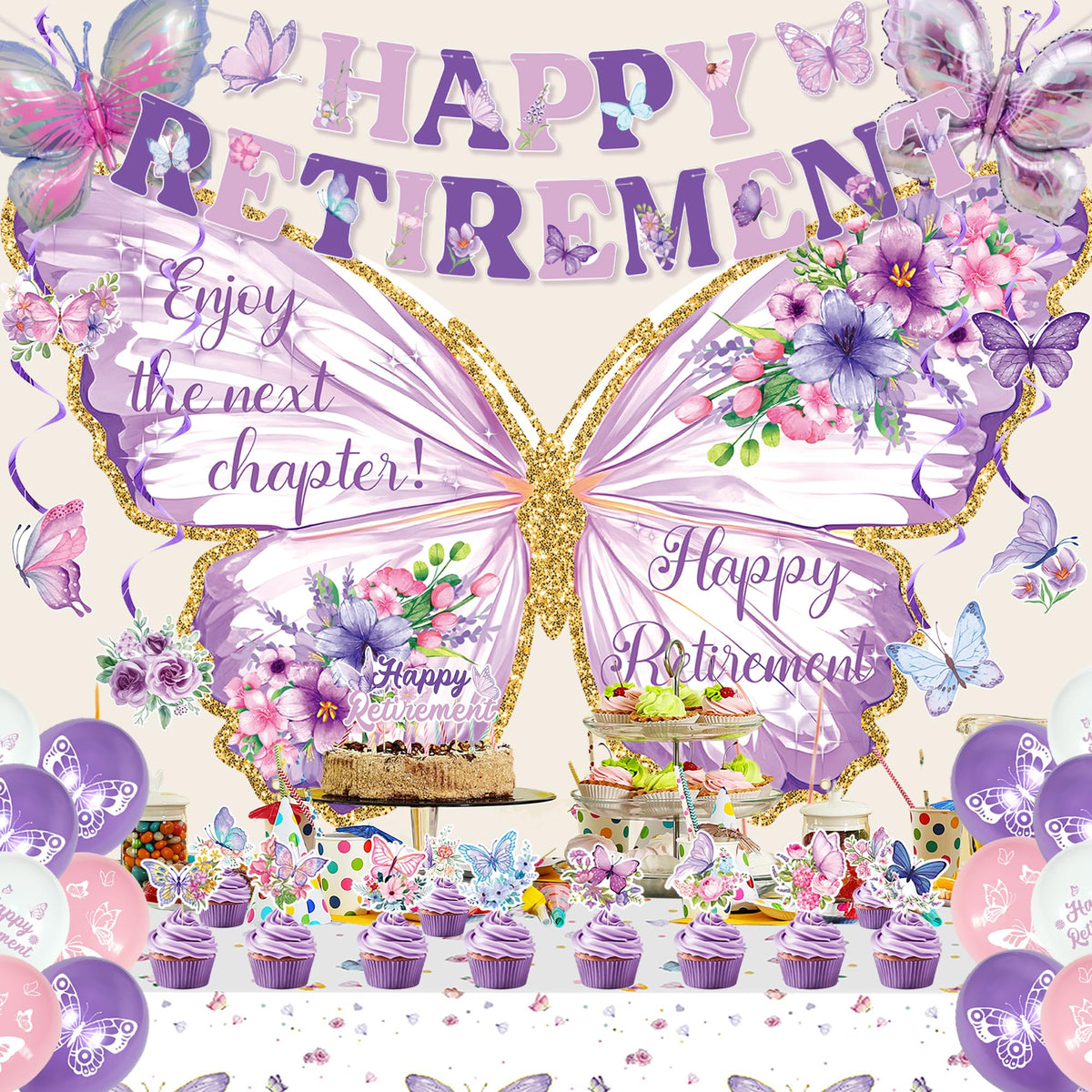 Roetyce butterfly aluminum balloons add elegant accents.