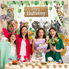 Roetyce safari cake topper completes the themed centerpiece.
