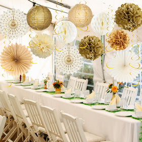 Roetyce gold birthday decor kit offers cohesive party styling.