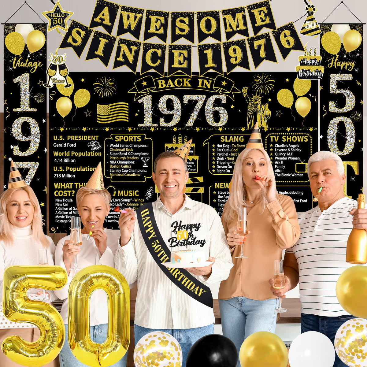 Roetyce gold number 50 balloons brightening the cake table