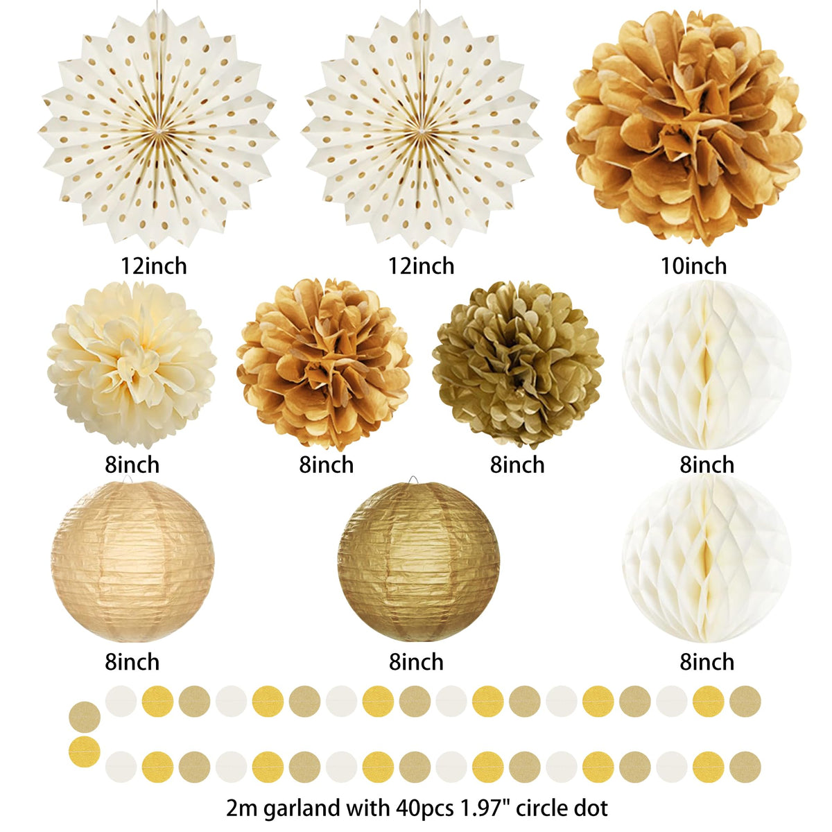 Roetyce gold paper lanterns brighten indoor or outdoor spaces.