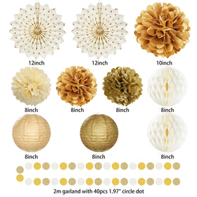 Roetyce gold paper lanterns brighten indoor or outdoor spaces.