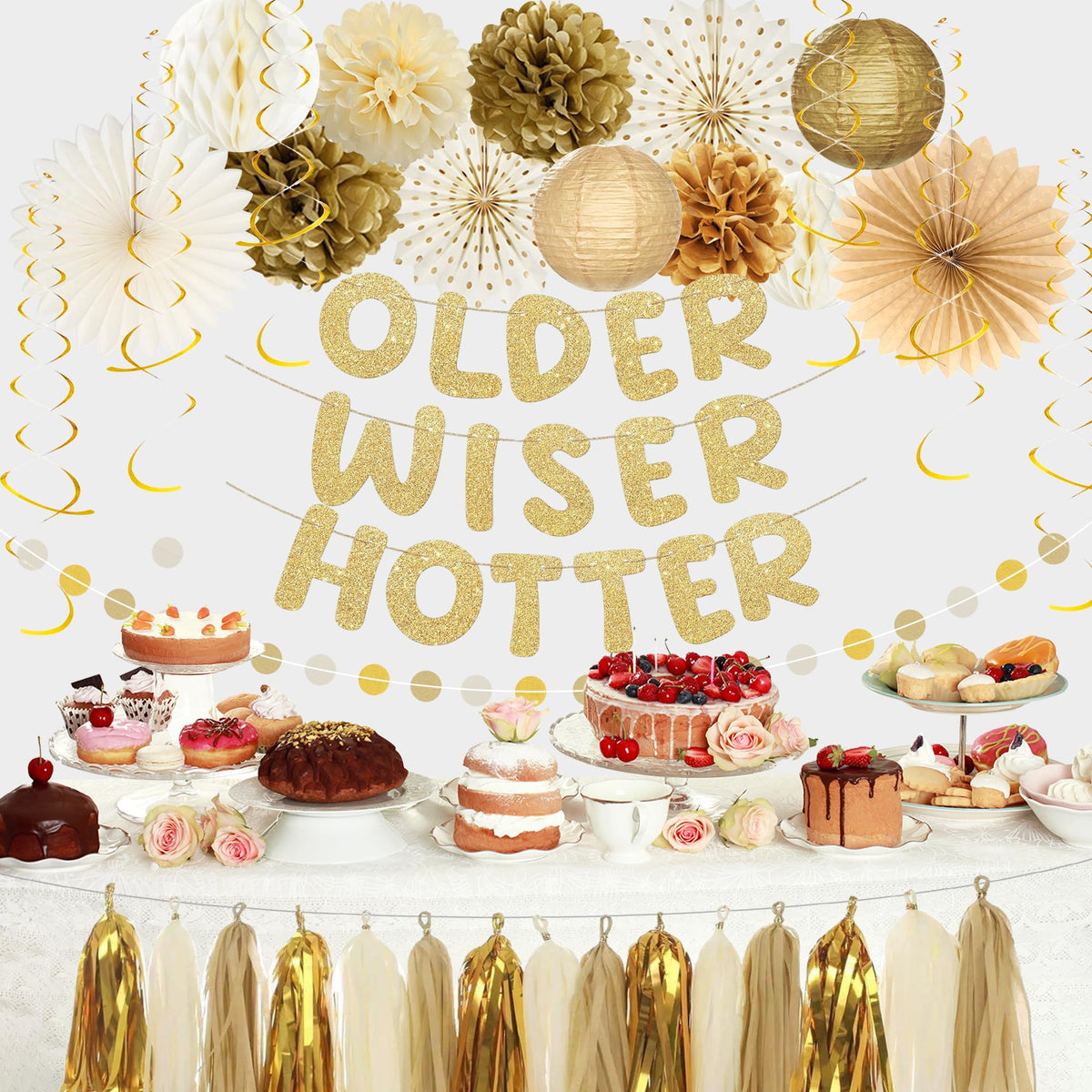 Roetyce gold tasseled banner backdrop for a stylish wall display.