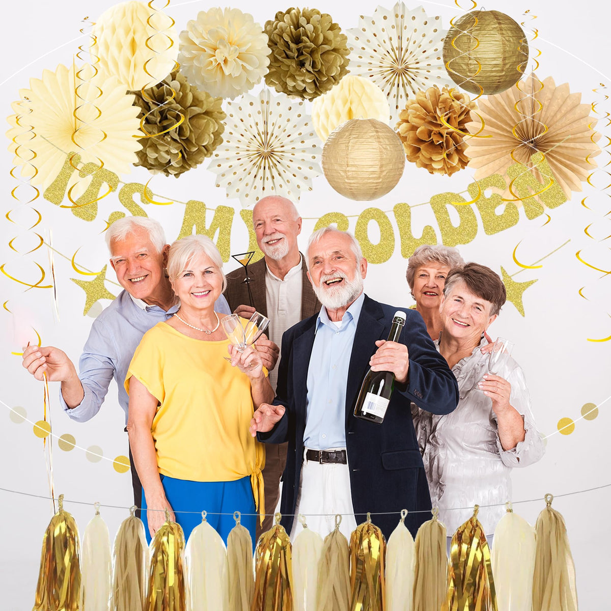 Roetyce decoration kit offers a complete gold party styling solution.