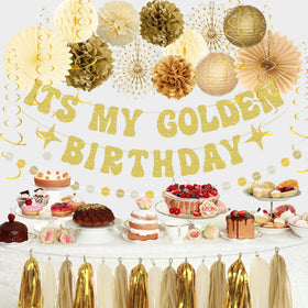 Roetyce honeycomb balls provide bold, luminous spheres in gold.