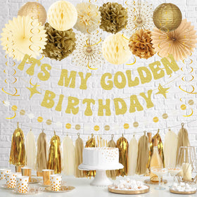 Roetyce gold pompoms catch light and add dimensional decor.