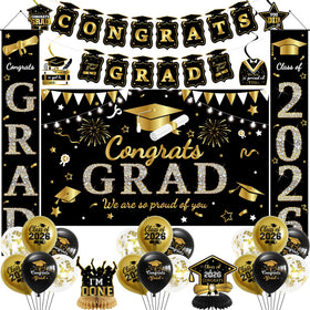 Roetyce graduation backdrop in black and gold for a stylish photo backdrop