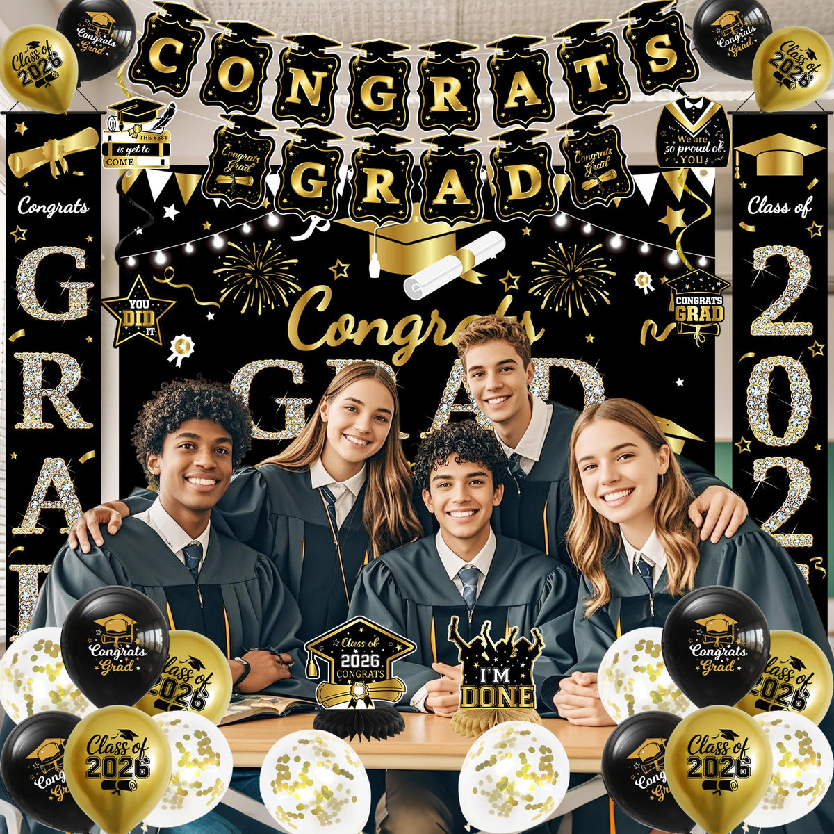 Roetyce graduation centerpiece elevates tabletops with elegant metallic accents