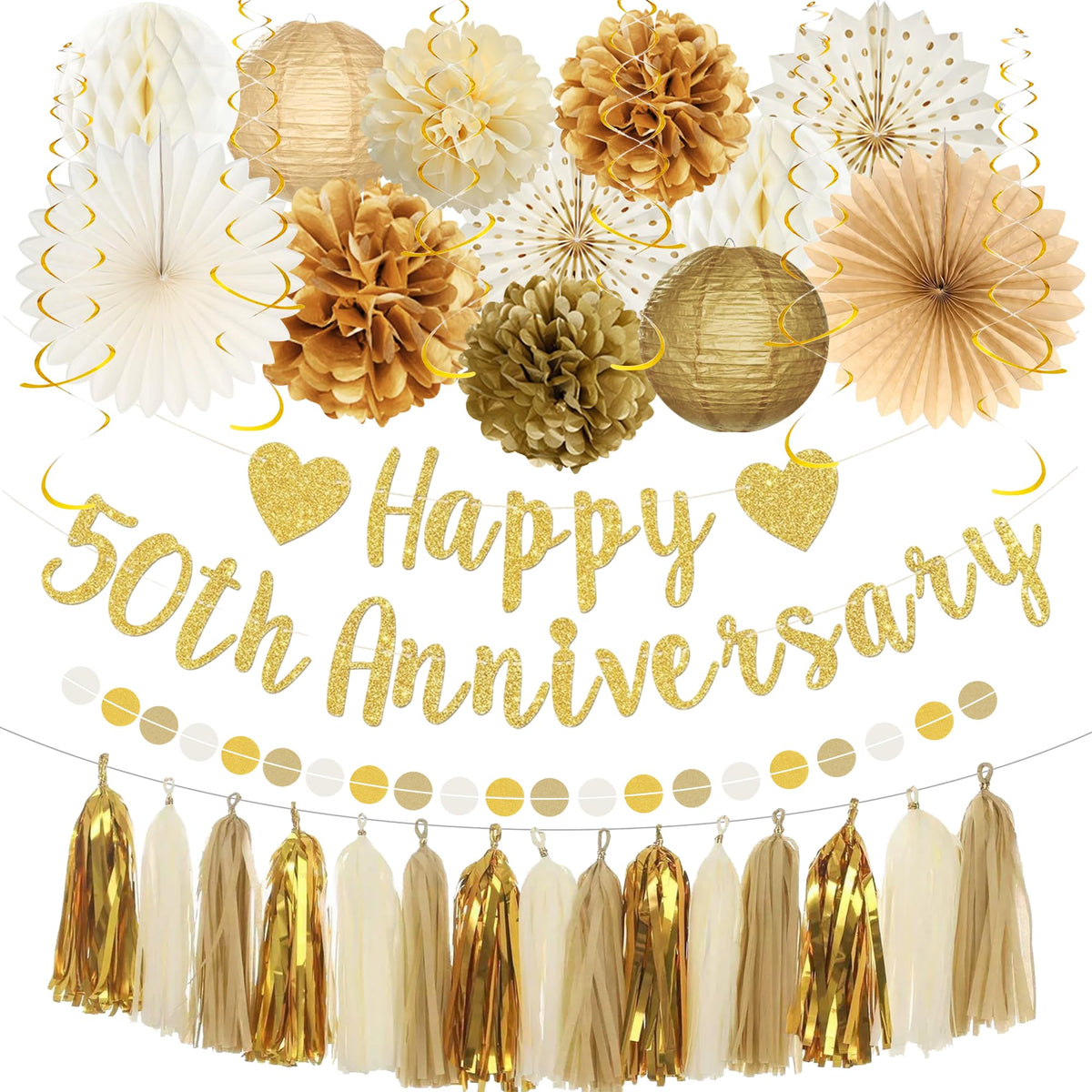 Roetyce gold glitter Happy 50th Anniversary banner for a dazzling photo backdrop.