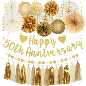 Roetyce gold glitter Happy 50th Anniversary banner for a dazzling photo backdrop.