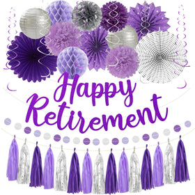 Roetyce purple 'Happy Retirement' banner for vibrant office party photos