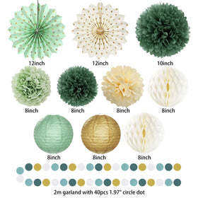 Roetyce honeycomb balls in sage green bring depth to party decor.